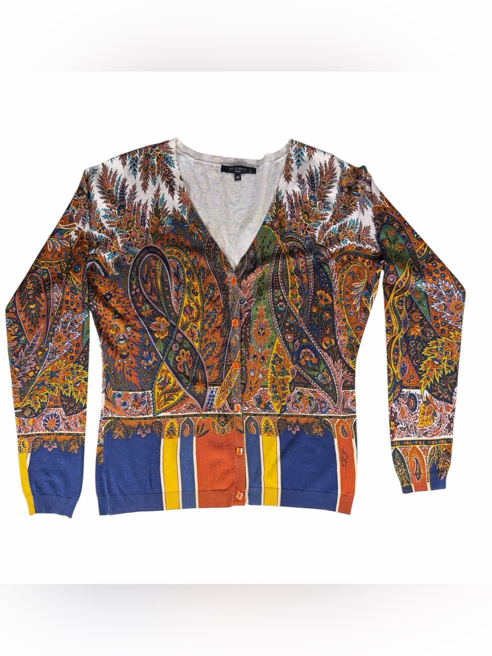 Etro Milano Silk Blend Vibrant Paisley Cardigan Sweater - Multicolor Vintage